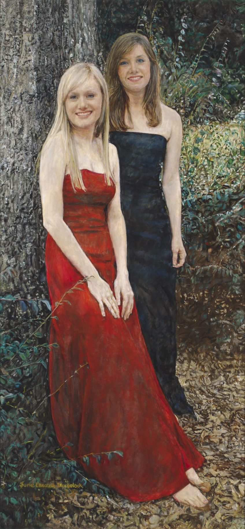 Sally and Jean, 60" x 28" oil on linen, by June Blackstock