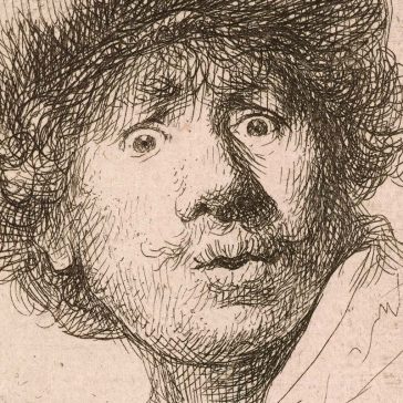 Pen and ink self-portrait by Rembrandt.