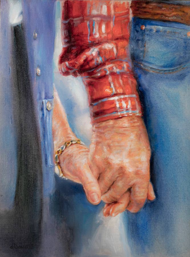 Oil painting of President Carter and Rosalynn Carter holding hands