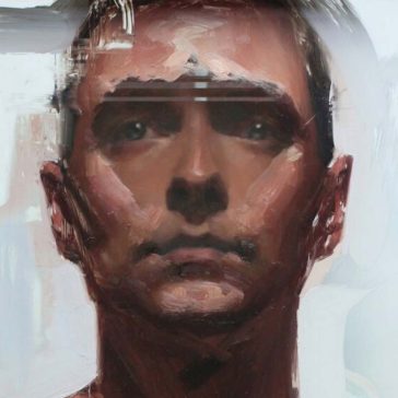 1st Place from 2024 Fall Open Exhibition: David McLeod, Portrait of a Spinning Man, Oil on Glass Sculpture.